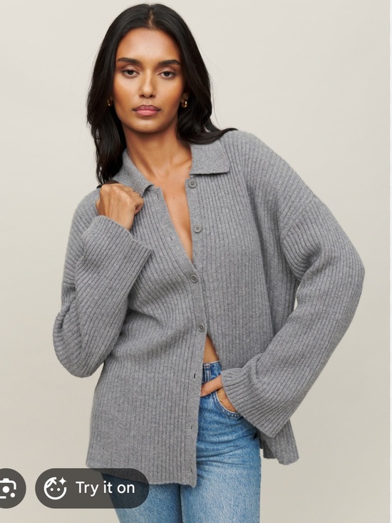 Reformation Sweaters - Reformation Fantino Cashmere Collared Cardigan Sweater Gray Size Small